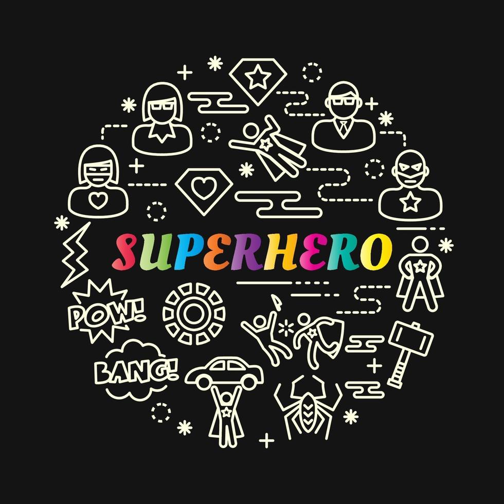 superhero colorful gradient lettering with line icons vector