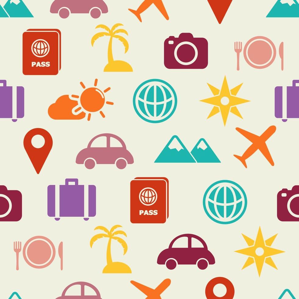 travel flat icons seamless pattern vector