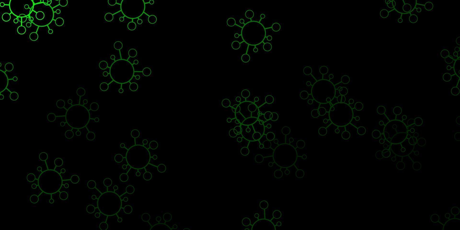 Dark green vector background with covid-19 symbols.