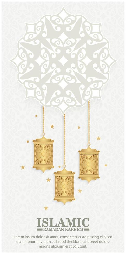 white Islamic Ramadan Kareem vertical greeting card vector