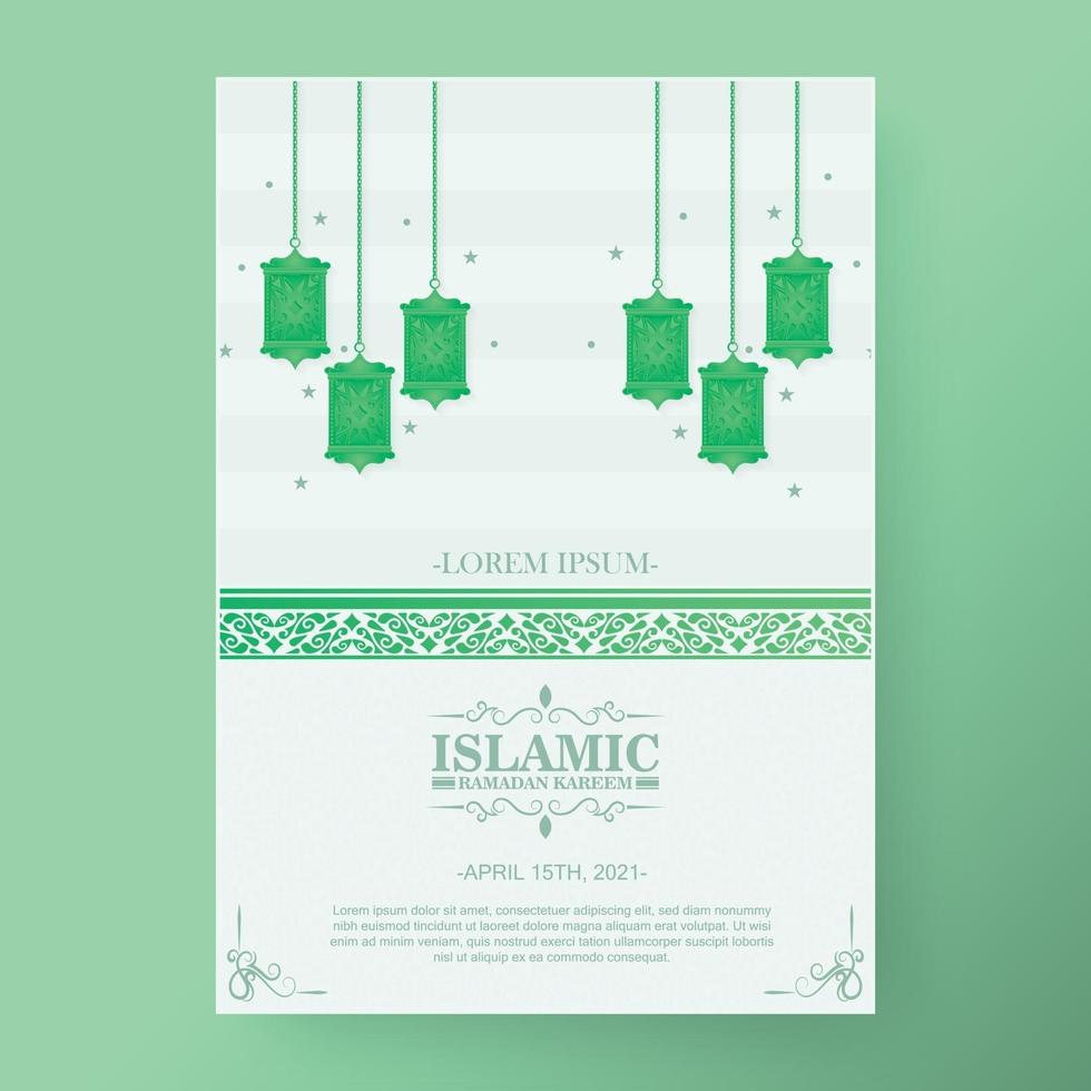 Ramadan Kareem flyer in green color with decorative pattern vector