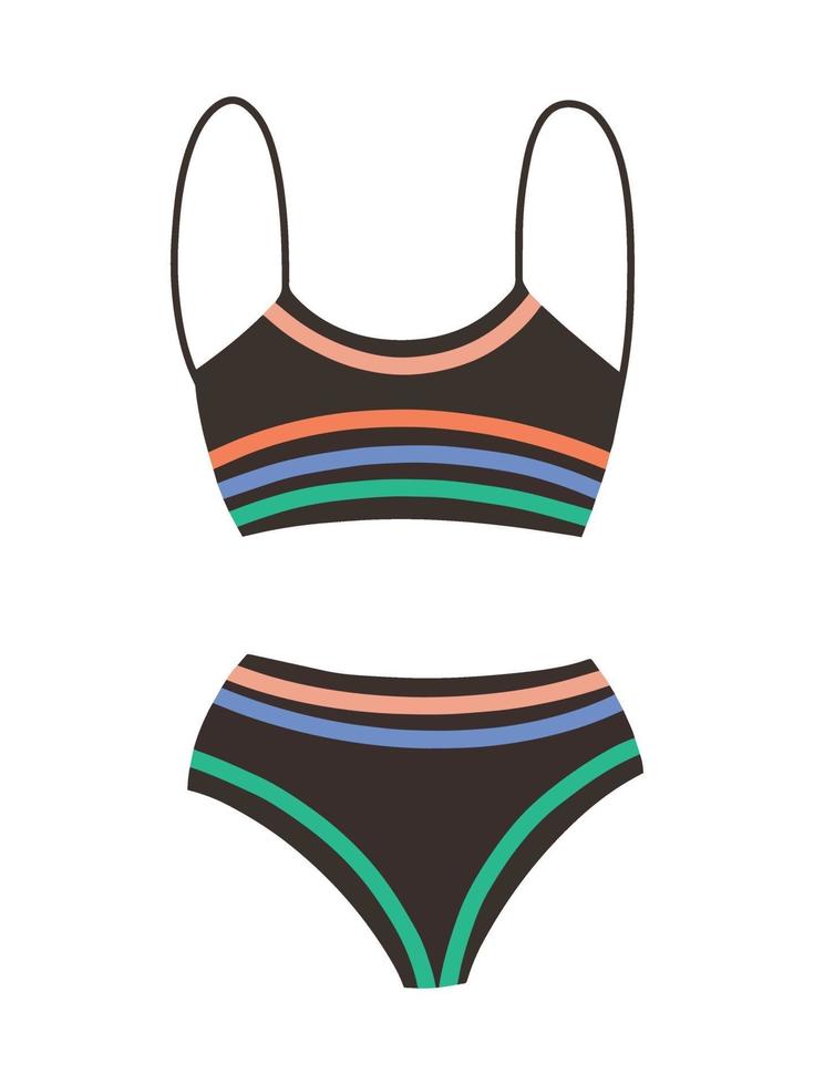 Female sports swimsuit-two-piece. Modern fashion stylish swimsuit. Vector Flat Cartoon Illustration. Bathing clothes for swimming in the pool, in the sea