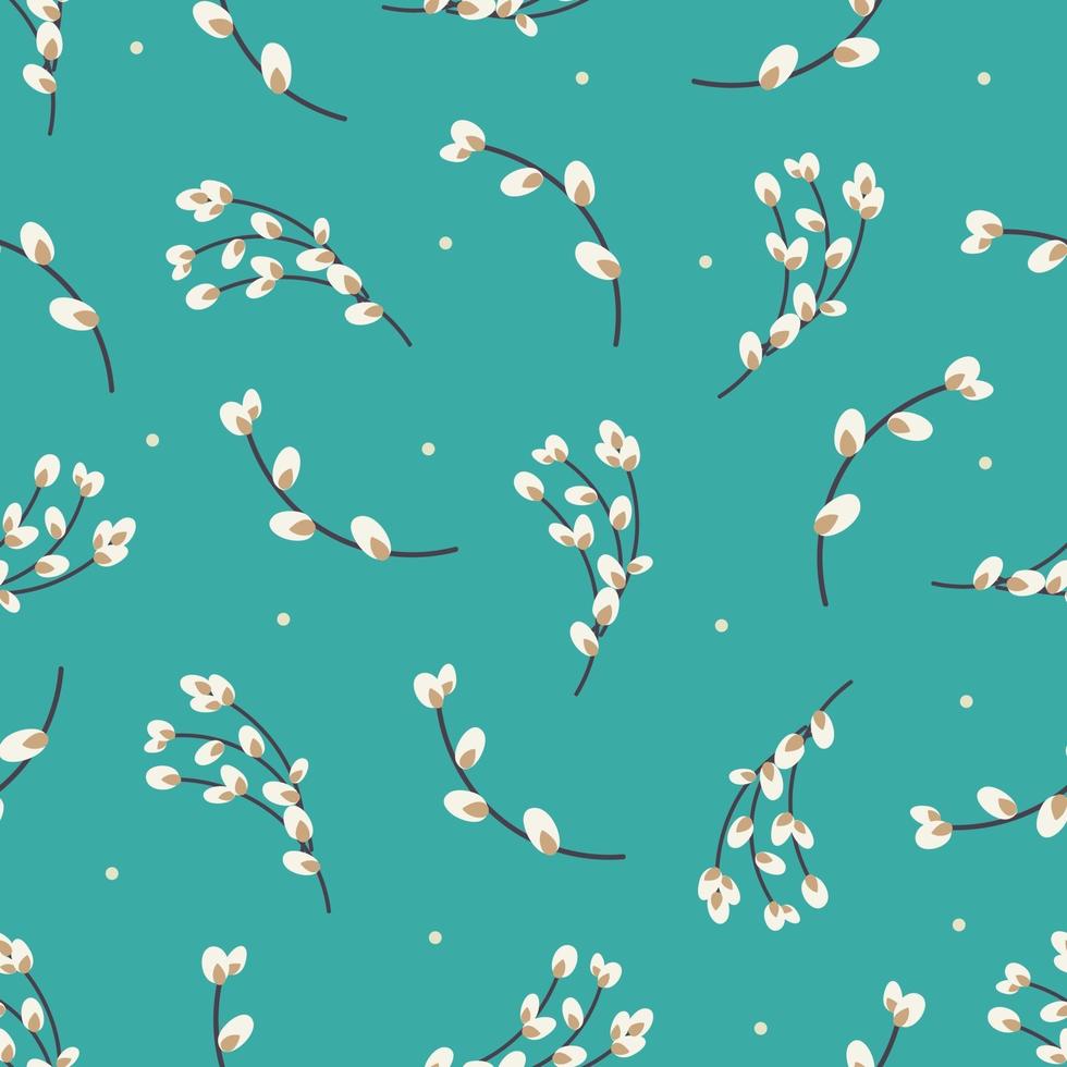 Willow twigs seamless pattern. Easter holiday background. Design for paper, textile, scrapbooking, printing. Vector flat illustration