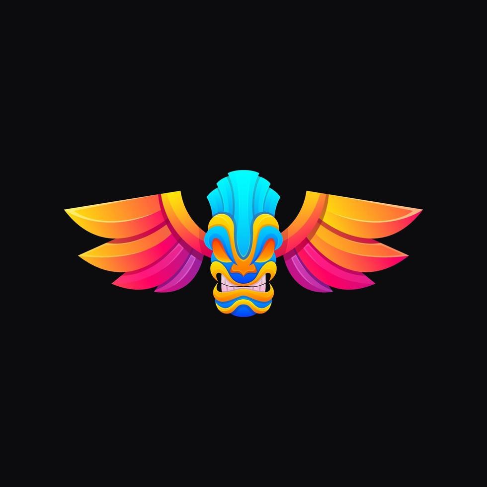 colorful tiki mask with wing design vector