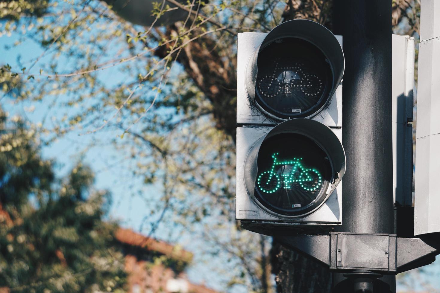 Traffic light on the street in Bilbao city, Spain photo