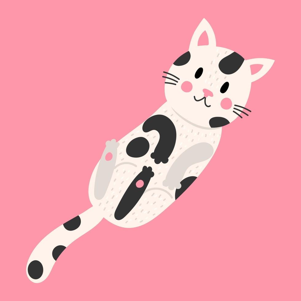 lindo gato gracioso de dibujos animados. impresión para camisetas y ropa de niños. aislado sobre fondo rosa. vector