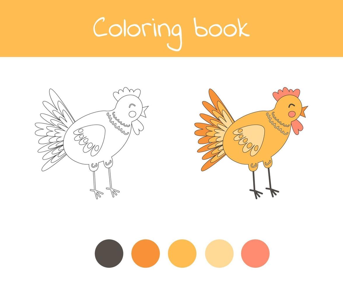 Coloring book with cute farm animal chicken. For kids kindergarten, preschool and school age. vector