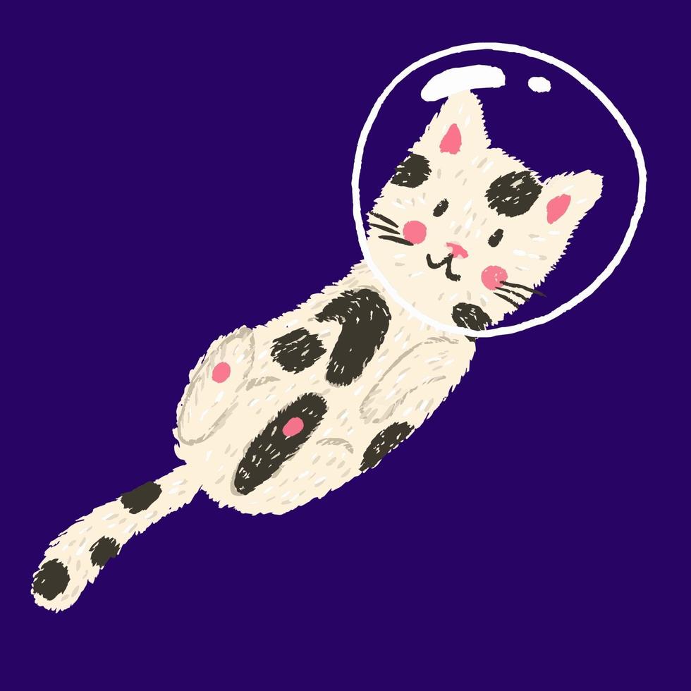Cute funny cat astronaut in space. Print for kids t-shirts and clothes. vector