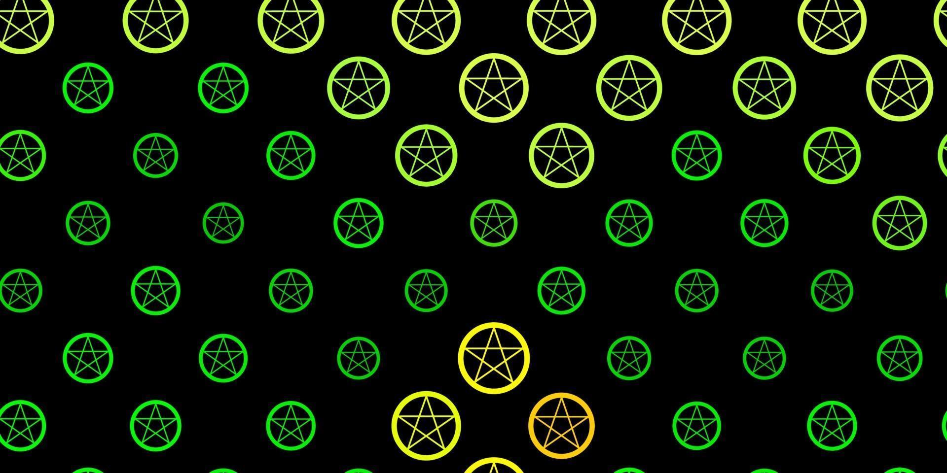 Fondo de vector verde oscuro, amarillo con símbolos ocultos.