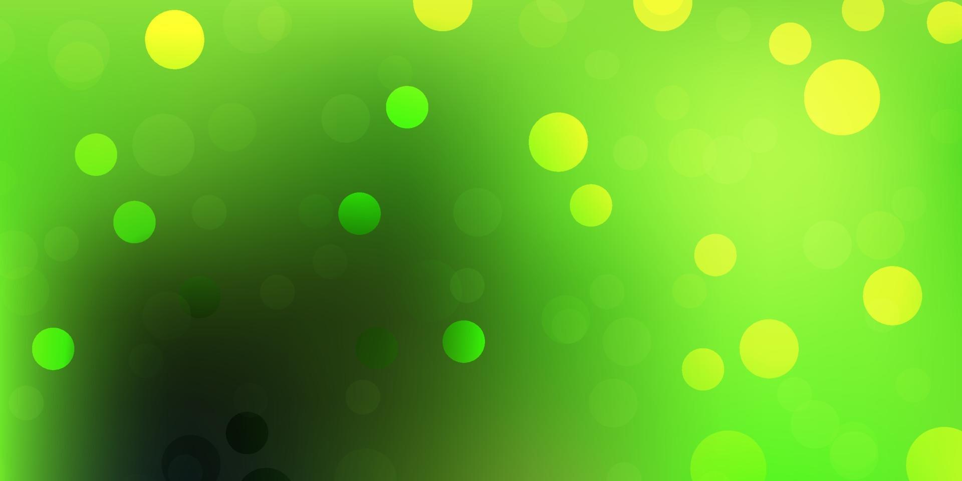 Dark green, yellow vector background with bubbles.