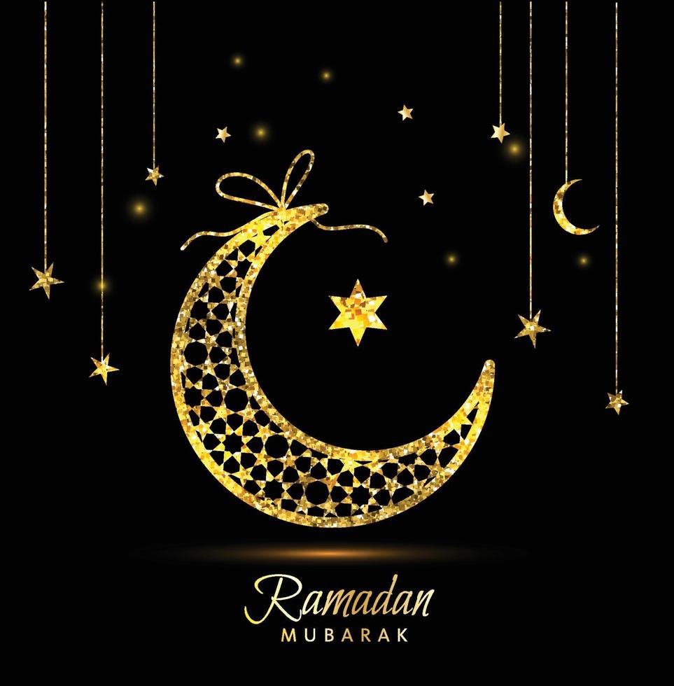 Tarjeta de felicitación de celebración de Ramadán Kareem decorada con lunas y estrellas vector