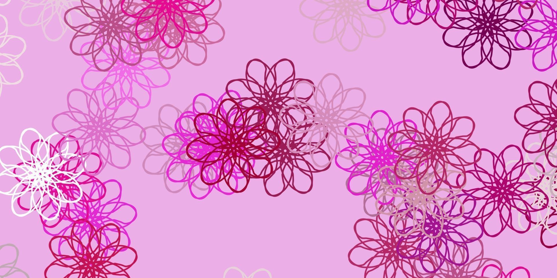 patrón de doodle de vector rosa claro con flores.