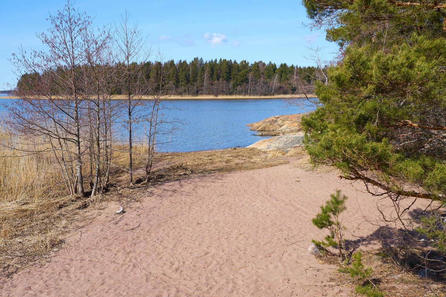 la costa del mar Báltico en Finlandia en la primavera en un día soleado. foto