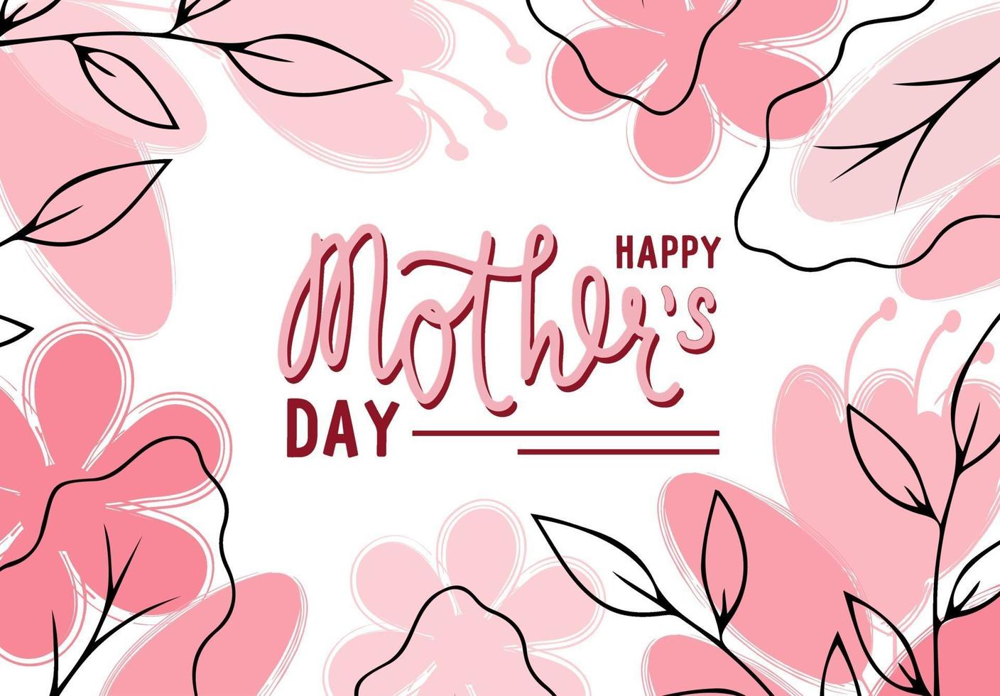Mother's Day floral abstract banner, modern template with  flower and leaves, vector illustration