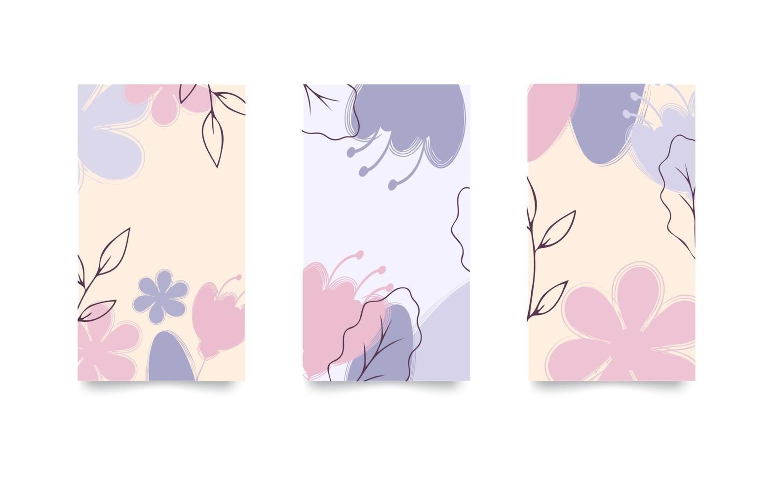 Set of floral backgrounds for social media stories. Vector illustration