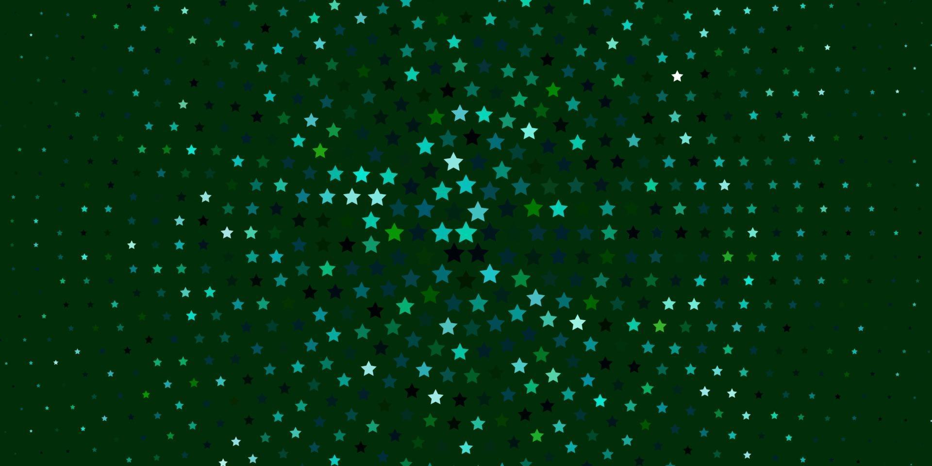 Fondo de vector azul claro, verde con estrellas pequeñas y grandes.