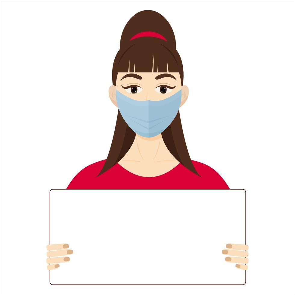 Beautiful girl with face mask and a blank sign vector