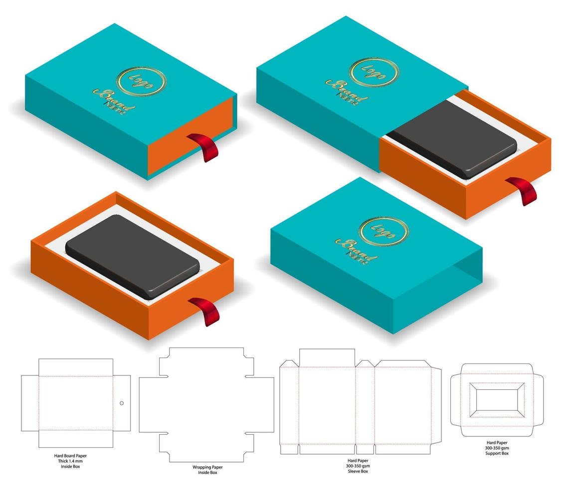 diseño de plantilla troquelada de embalaje de caja. Maqueta 3d vector