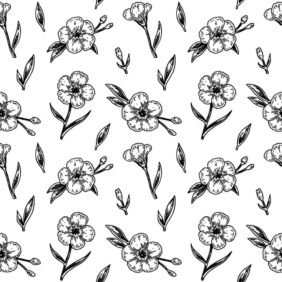 Spring flowers seamless pattern with hand drawn design elements. Vector illustration in sketch stile.