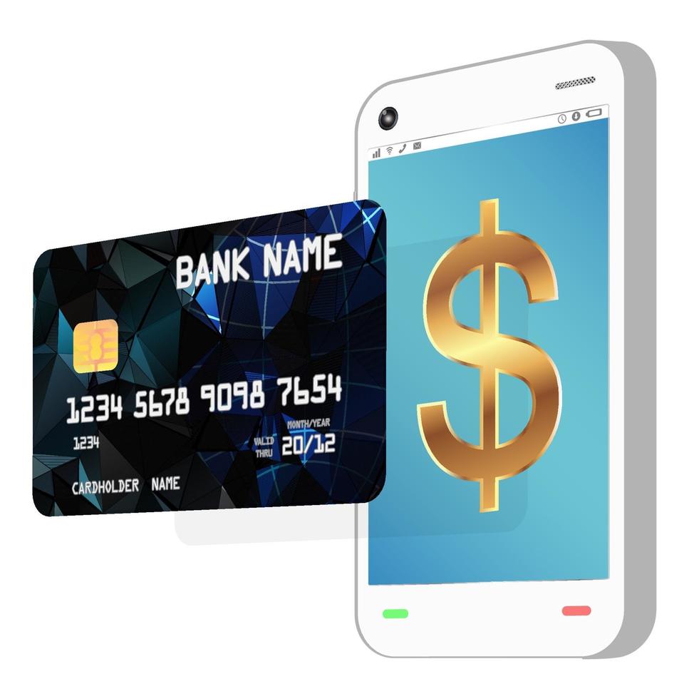 Side view smartphone with credit card vector