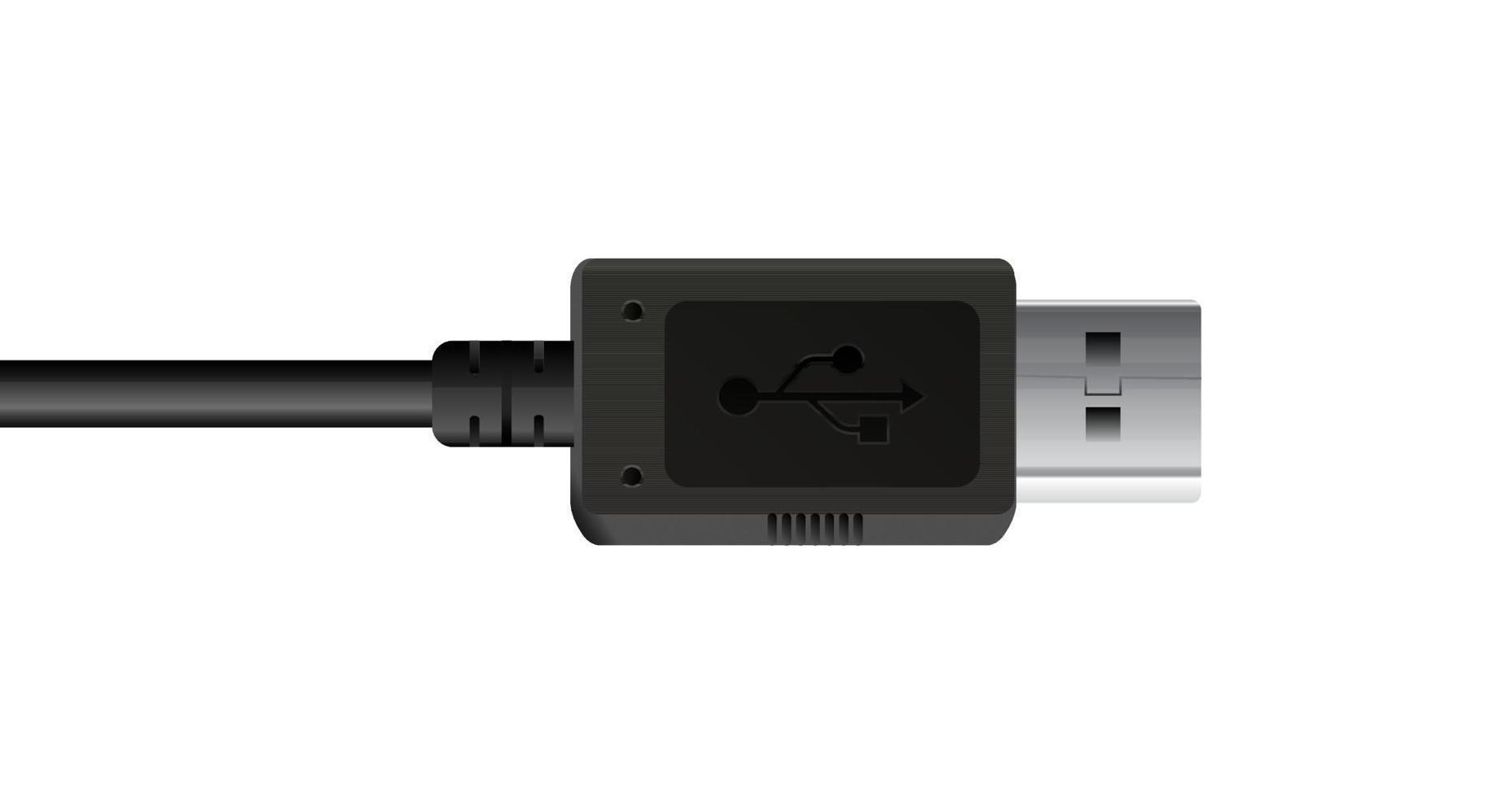 Cable de conexión USB negro sobre un fondo blanco. vector