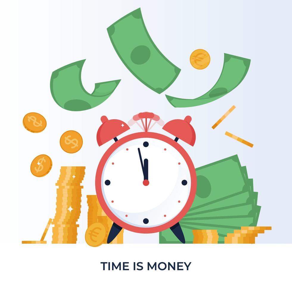 el tiempo es dinero concepto. inversiones financieras, aumento de ingresos, gestión presupuestaria, cuenta de ahorros. ilustración vectorial en estilo plano vector