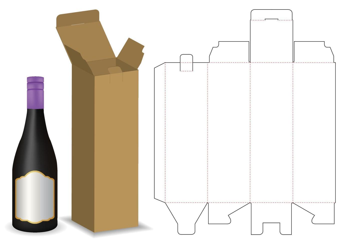 caja de cartón troquelada para maqueta de paquete de botella vector