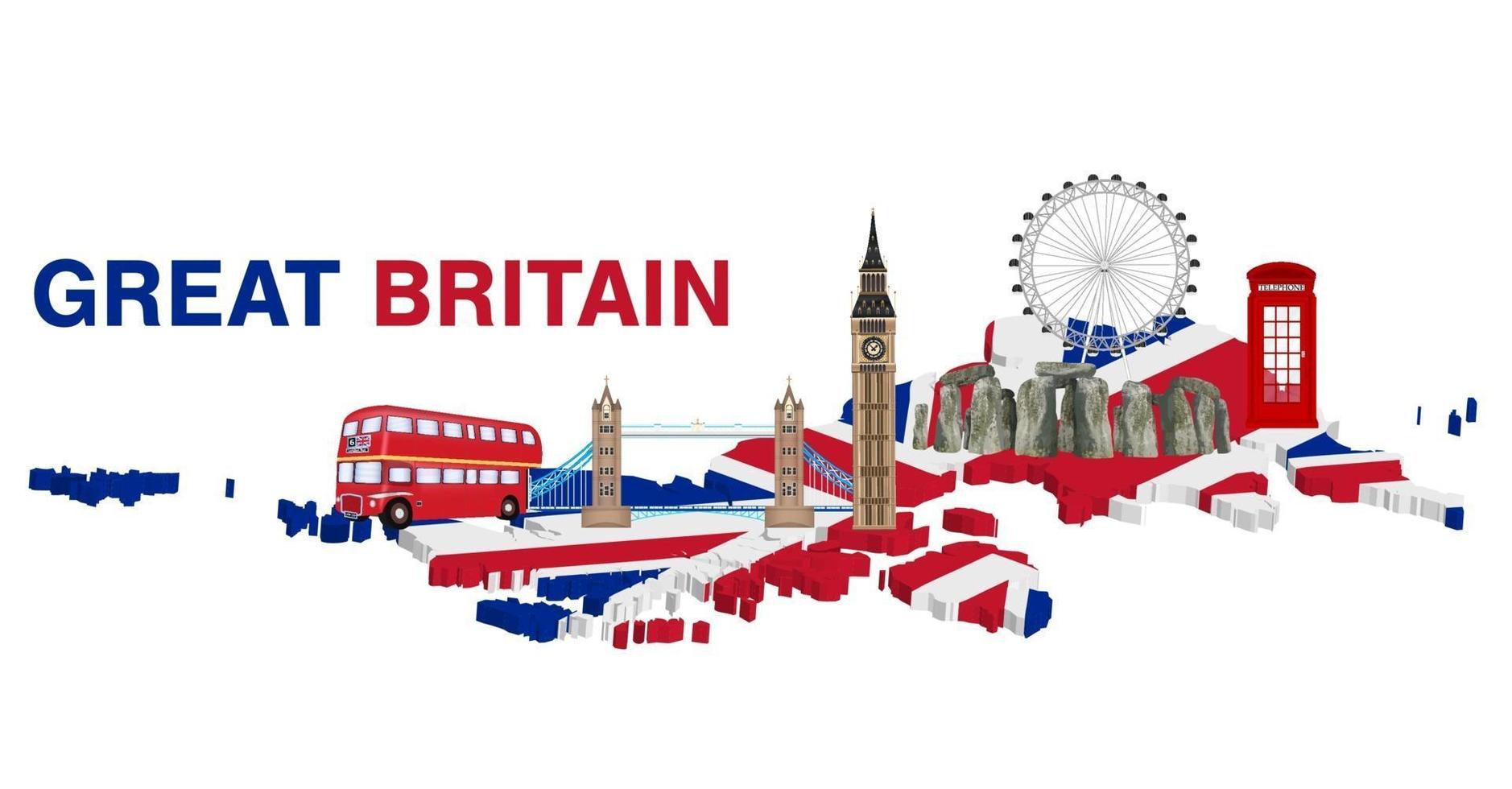 Great britain with landmarks and icons of england vector