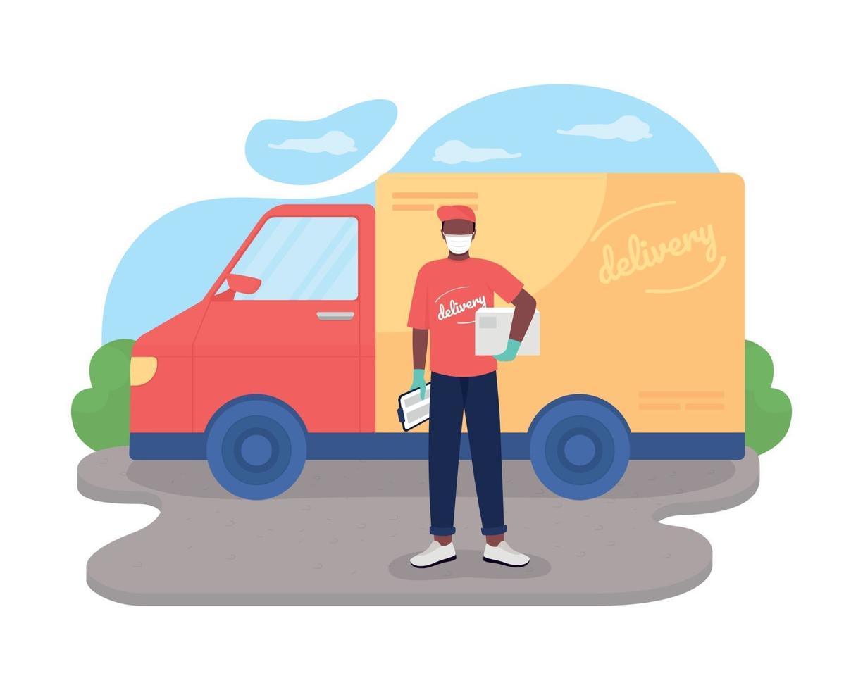 Safe delivery afro worker vector