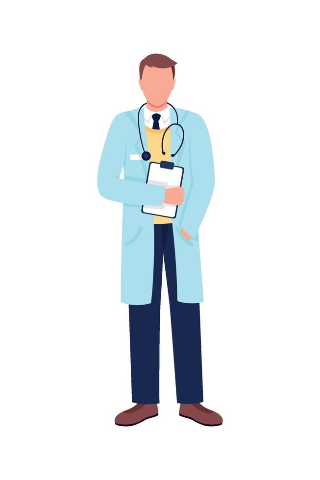 Caucasian doctor with stethoscope and clipboard faceless character vector