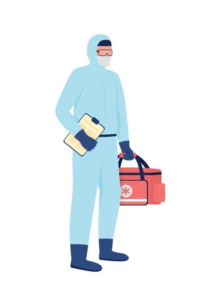 Male caucasian paramedic flat color vector faceless character