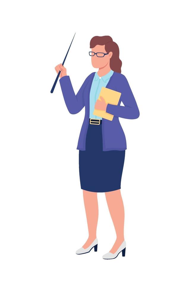 Caucasian female teacher flat color vector faceless character