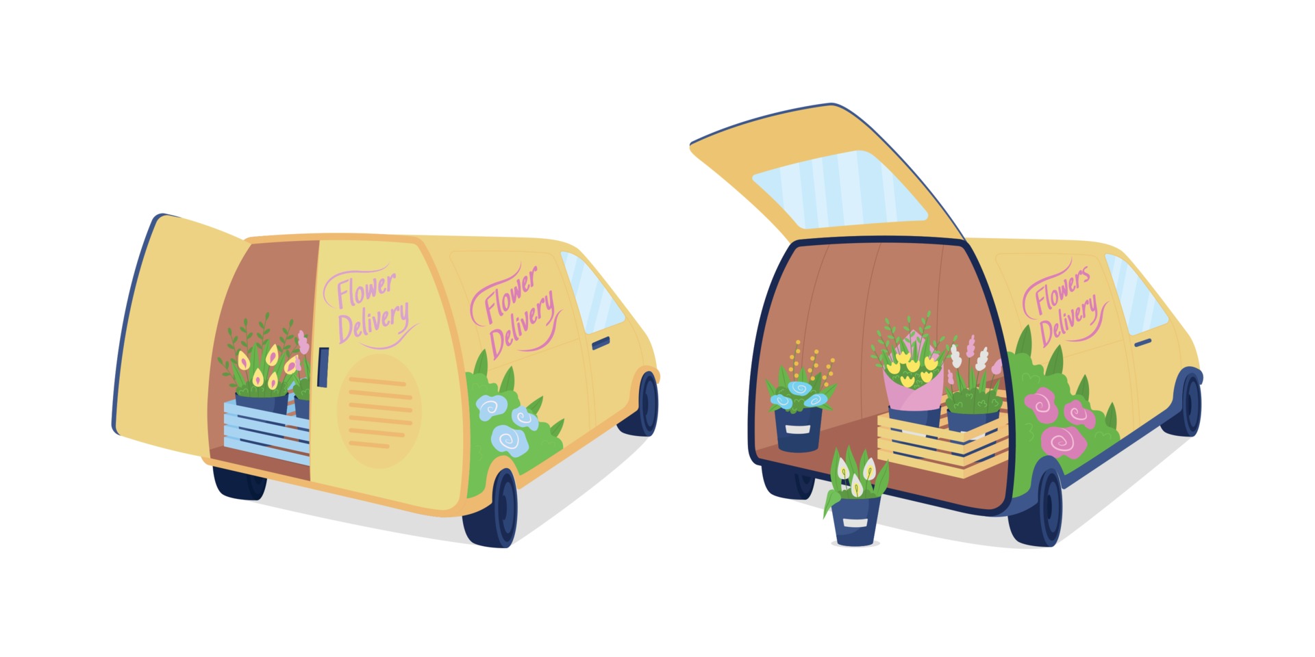 Flower delivery vans flat color vector object set 2282783 Vector Art at