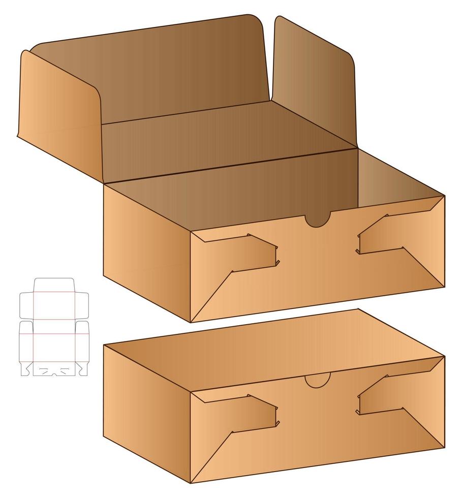 diseño de plantilla troquelada de embalaje de caja. Maqueta 3d vector