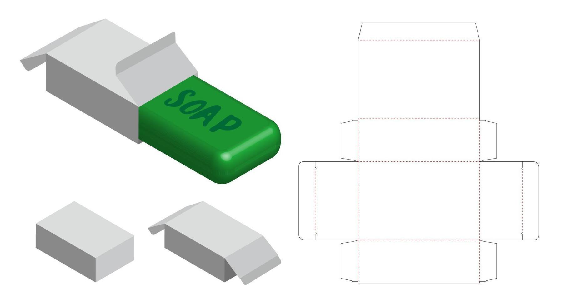 maqueta de caja de jabón de papel duro con dieline vector