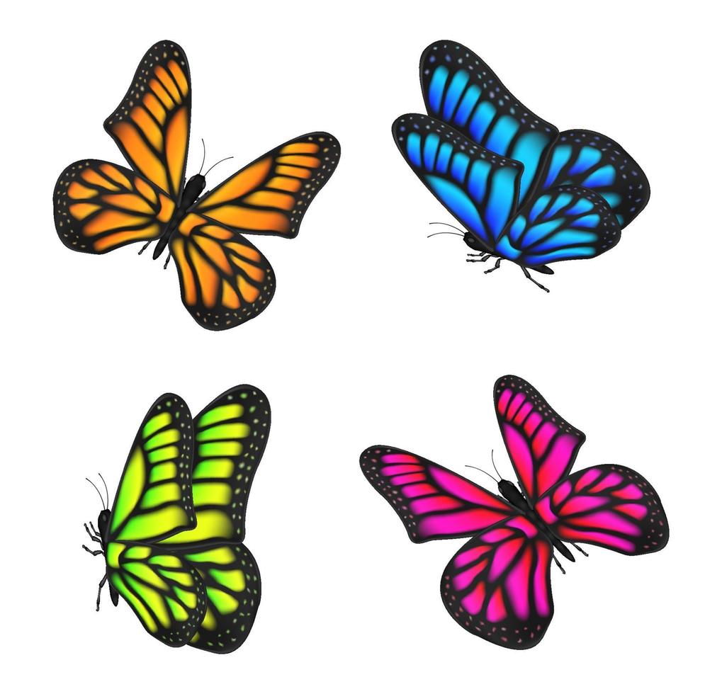 set of colorful butterflies flying isolated vector