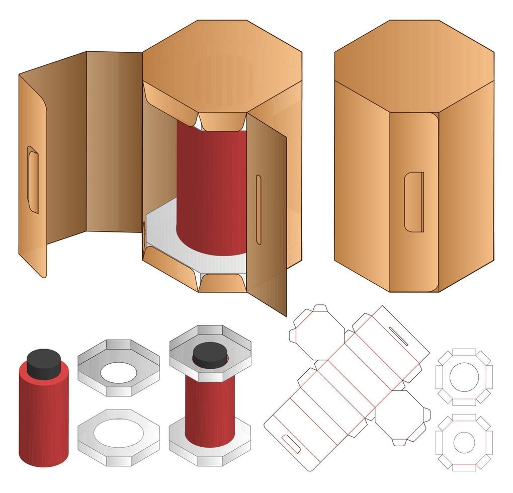 diseño de plantilla troquelada de embalaje de caja. Maqueta 3d vector