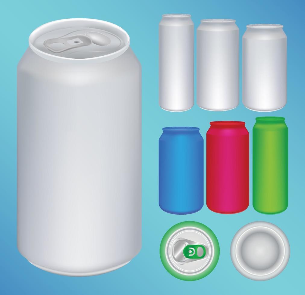 conjunto de latas de bebida de aluminio vector