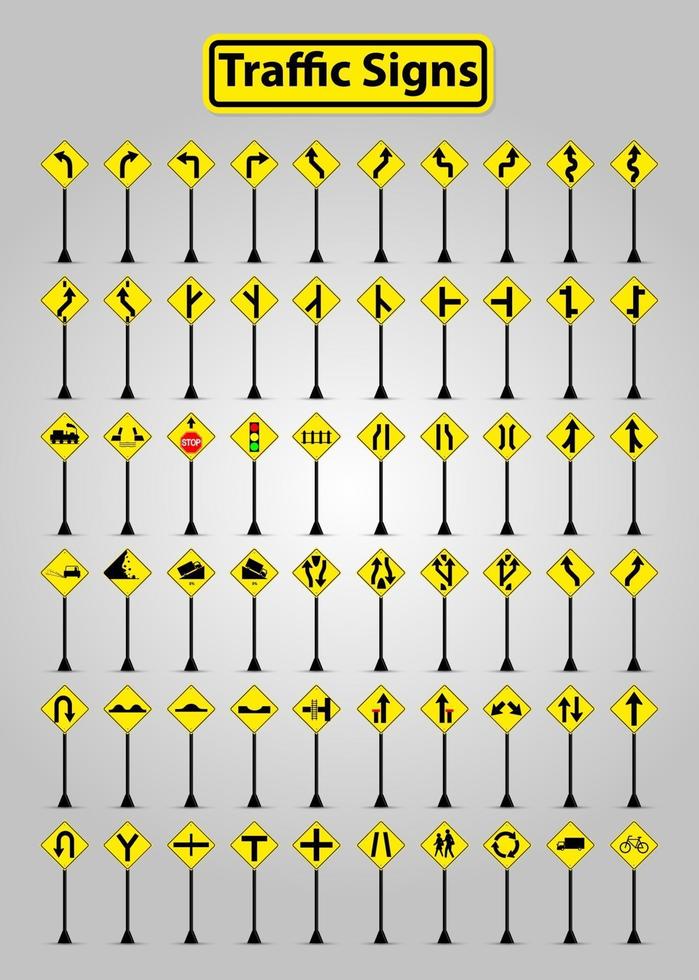 conjunto de señales de tráfico de advertencia vector