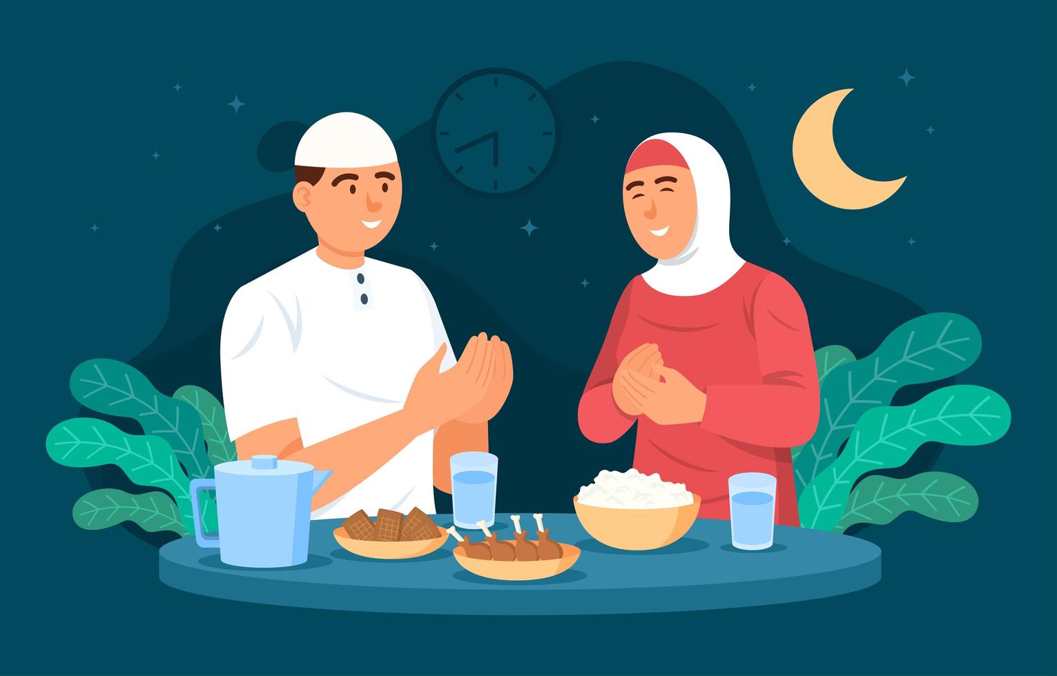 pareja celebrando eid mubarak juntos vector