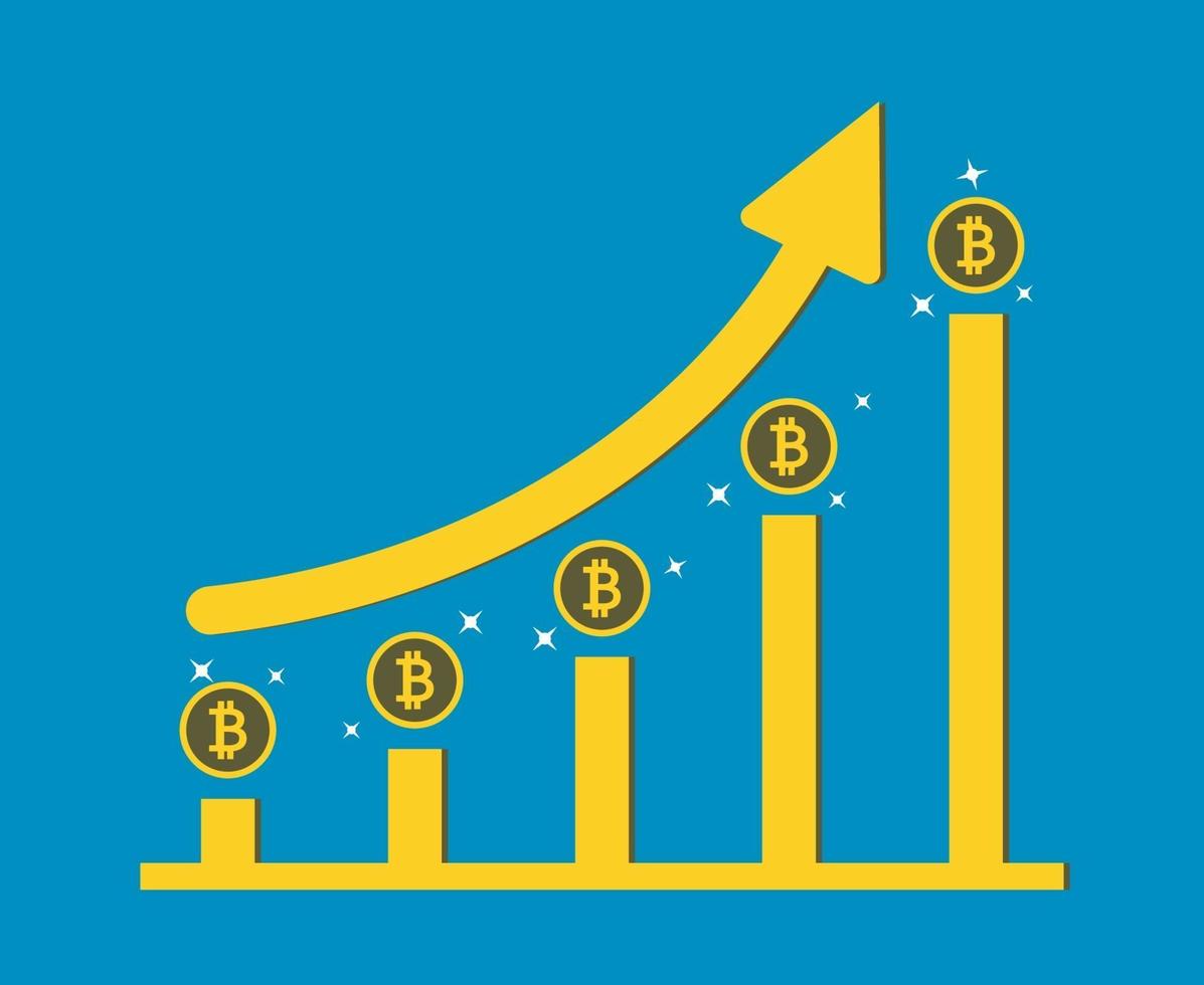 Gráfico de crecimiento del concepto de bitcoin de negocios en la medalla de fondo bitcoin ilustrador vectorial. vector