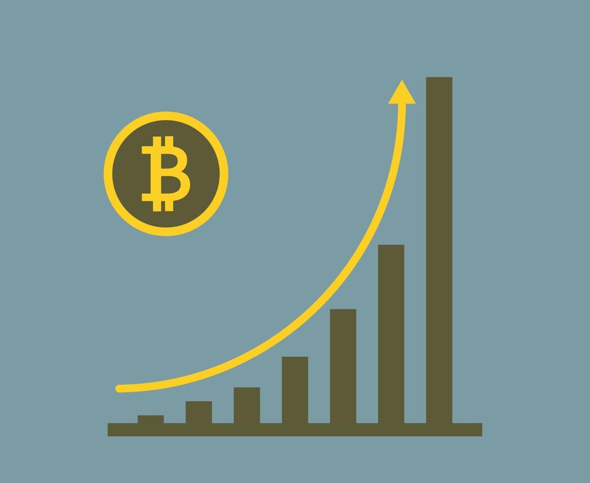 Gráfico de crecimiento del concepto de bitcoin de negocios en la medalla de fondo bitcoin ilustrador vectorial. vector