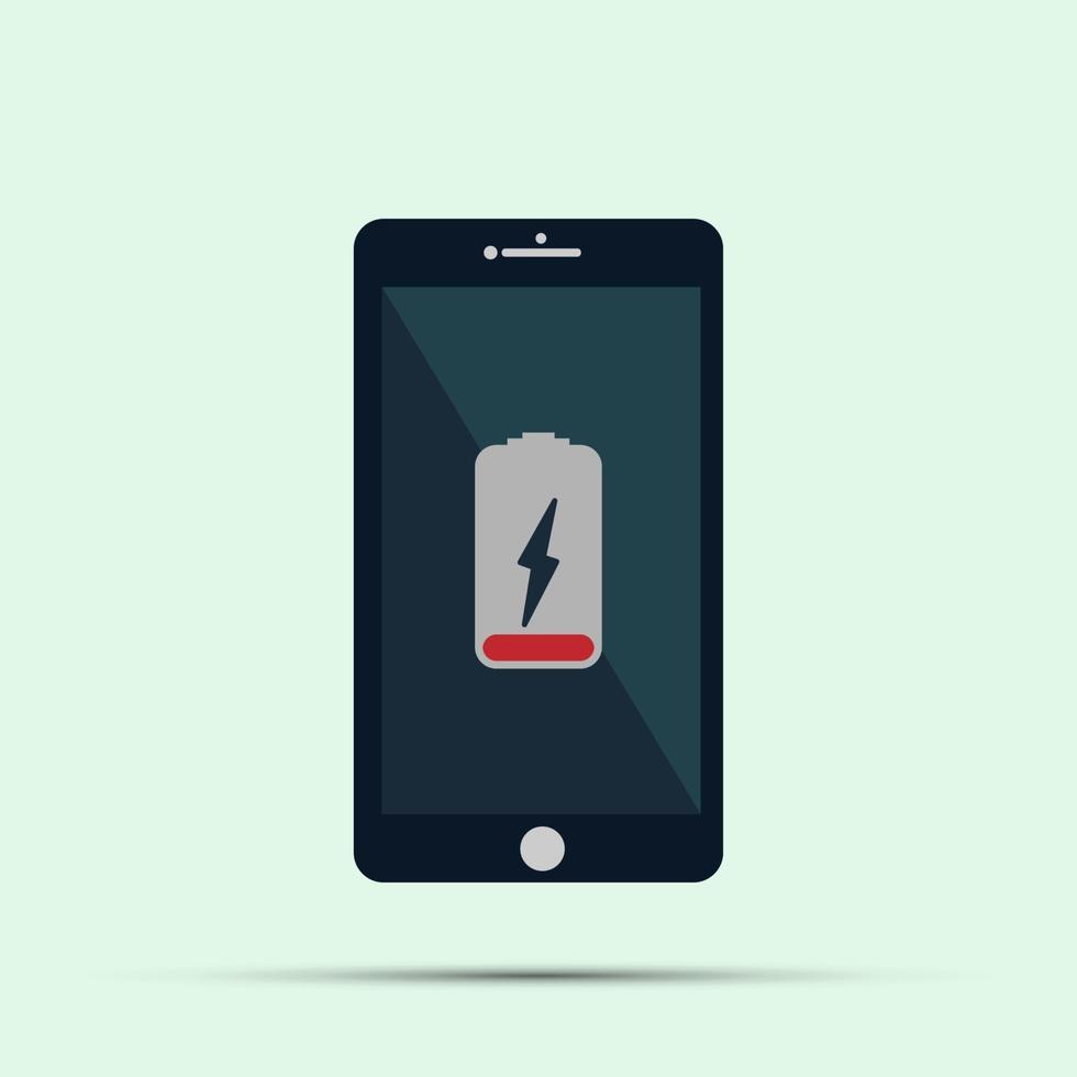 mobile phone.Smartphone with red charging battery icon on screen vector