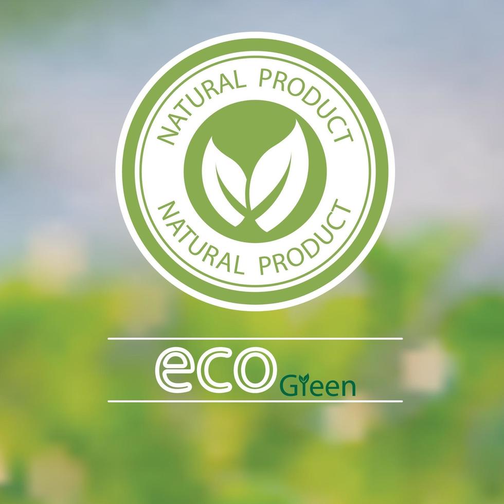 Vector blurred landscape design of green natural product logo ecology green label.Beautiful green circle pattern.With two leaves put together.