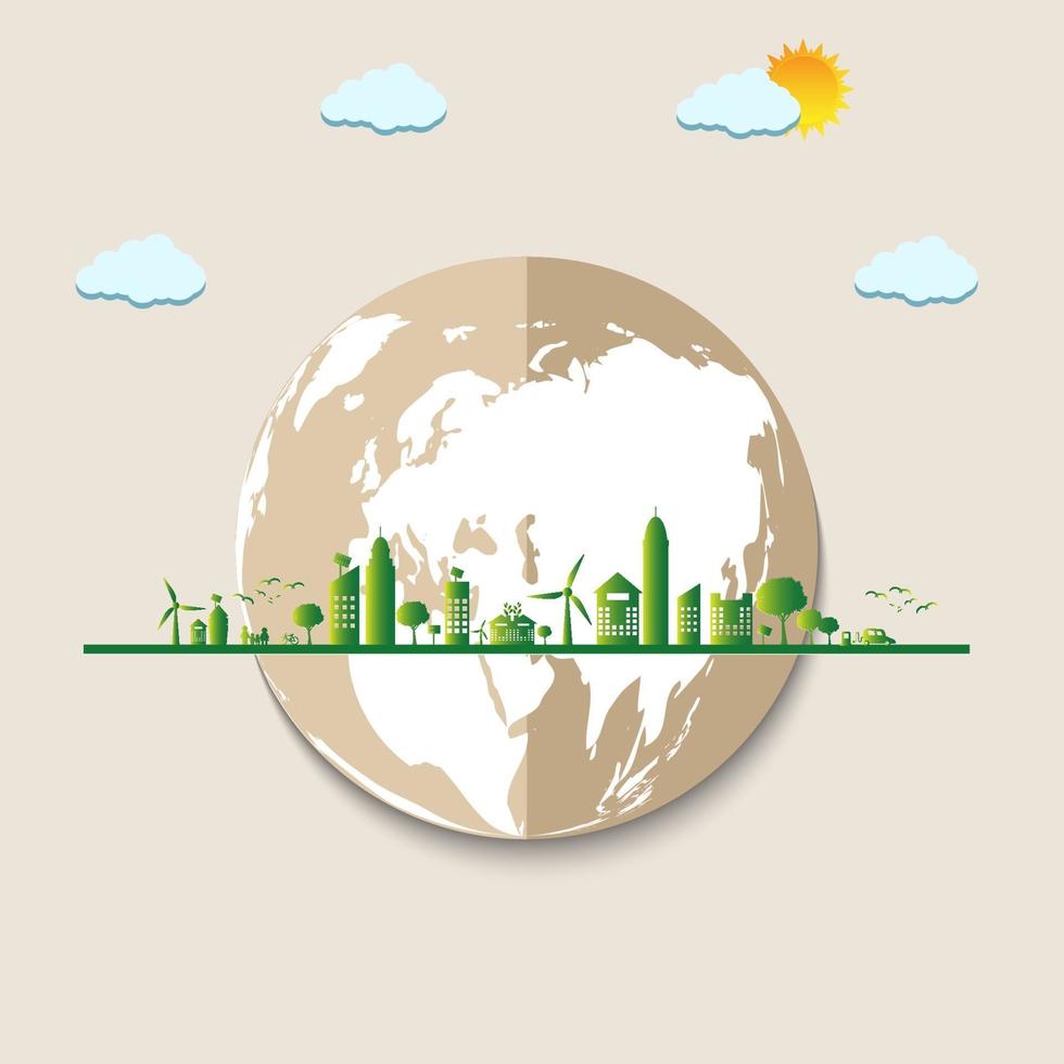 Ecology.Green cities help the world with eco-friendly concept ideas.vector illustration vector