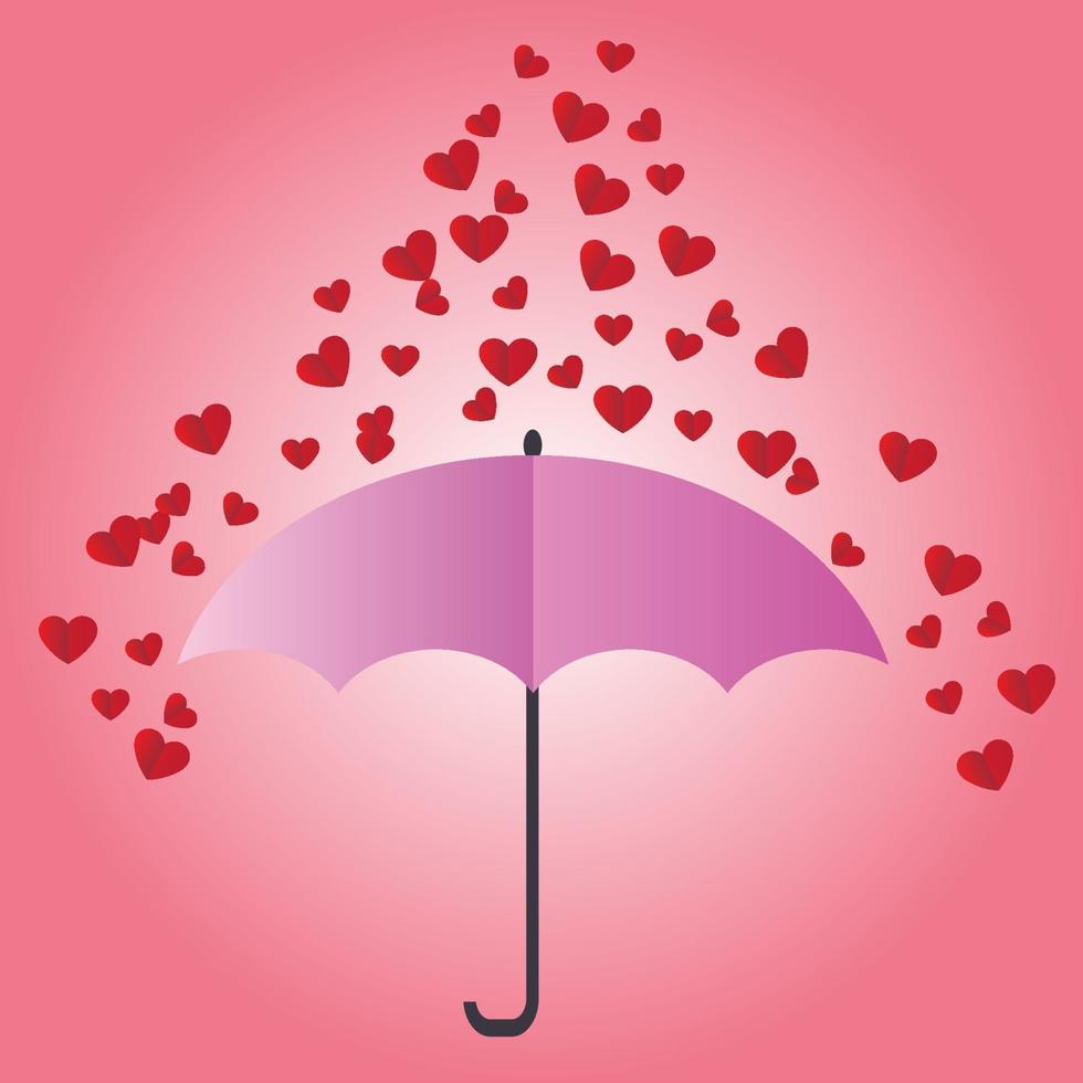 Valentine card With a small red heart.Heart red falls to the umbrella. vector illustration