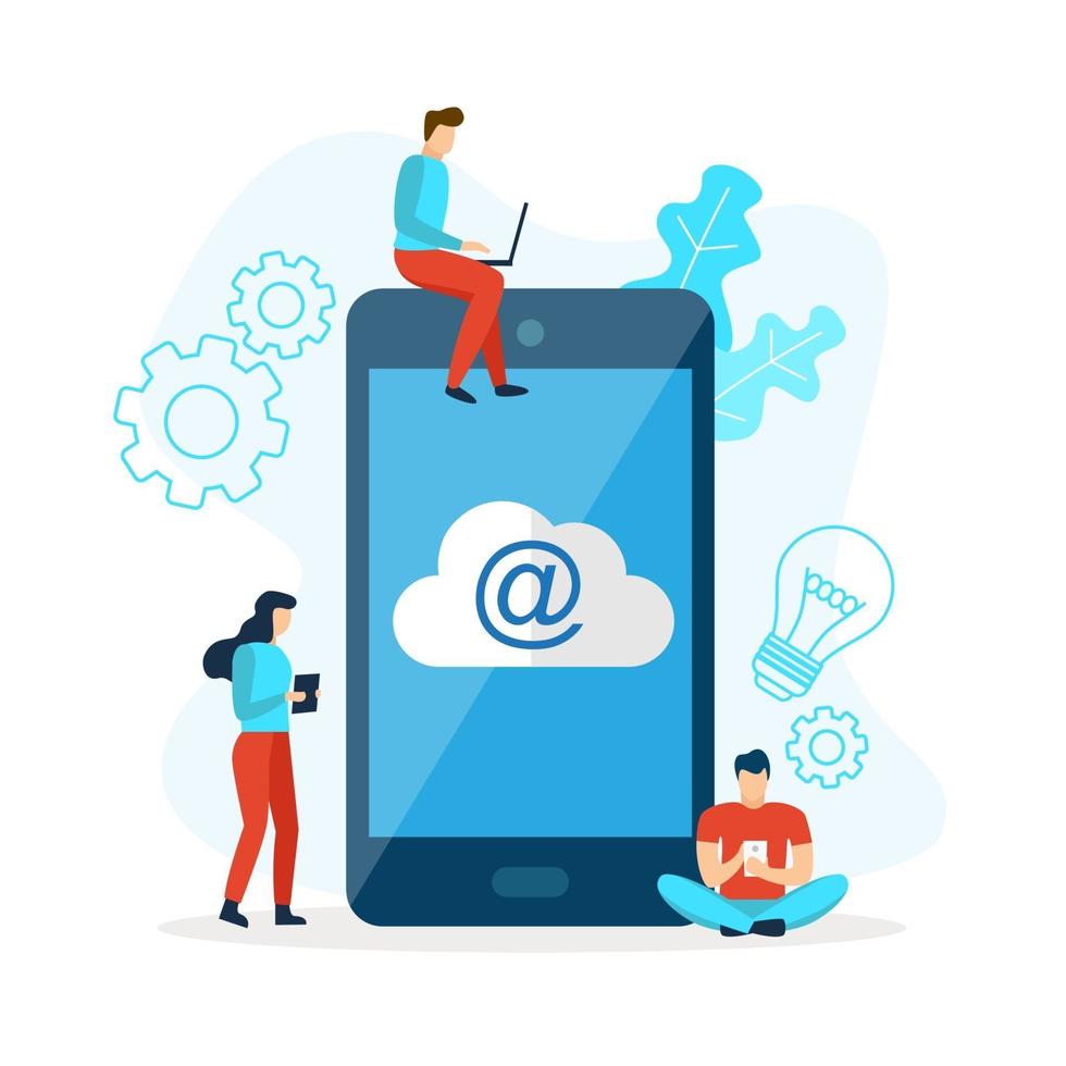 Mobile phone mails with cloud vector