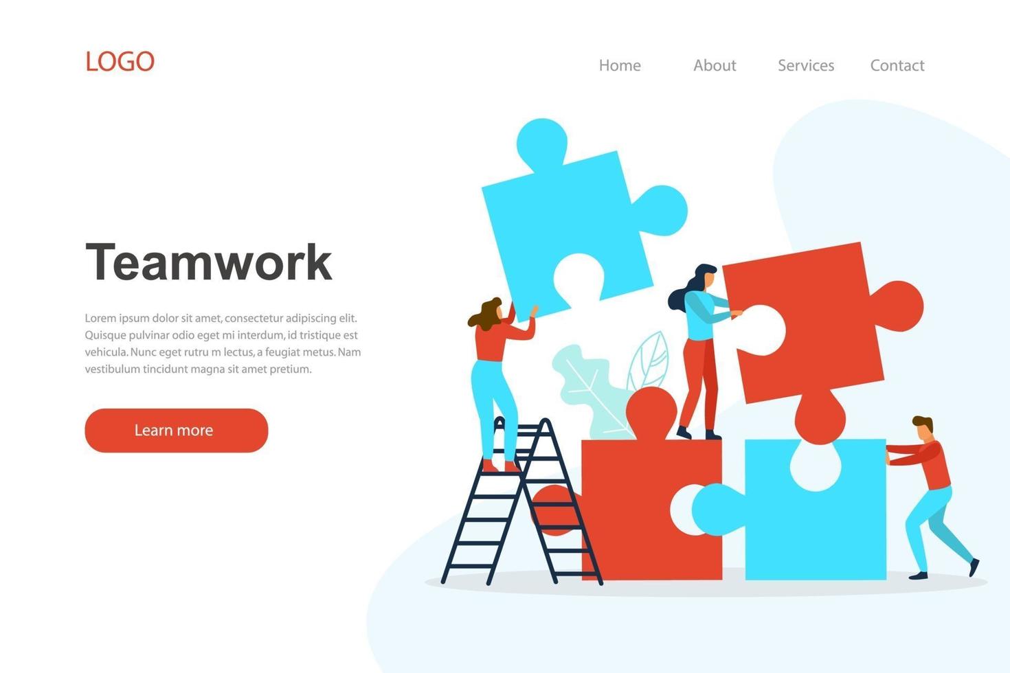 Landing page template about teamwork. Flat design concept for website vector