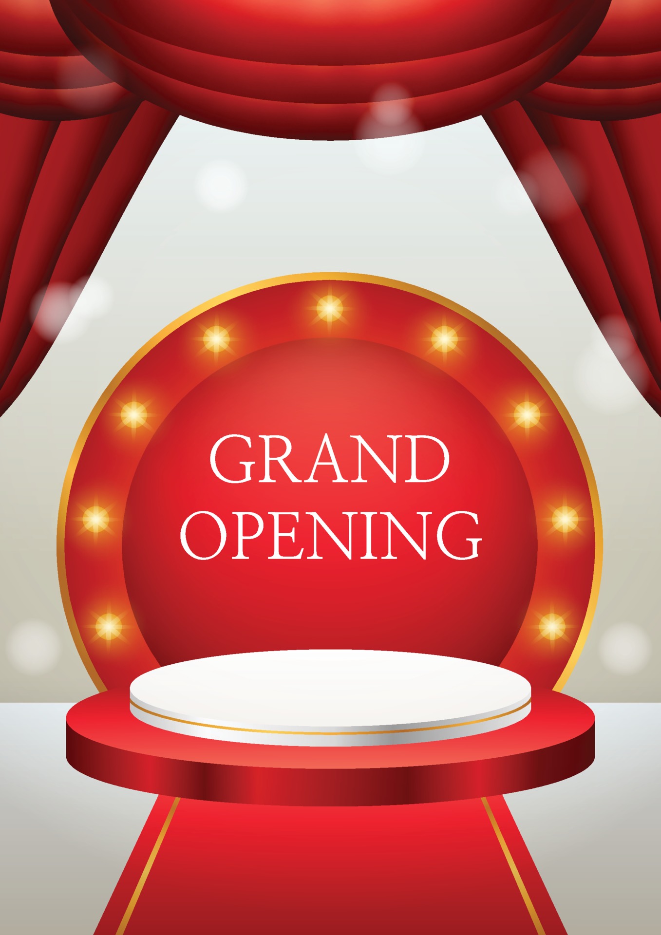 3d product display red and white podium grand opening poster template