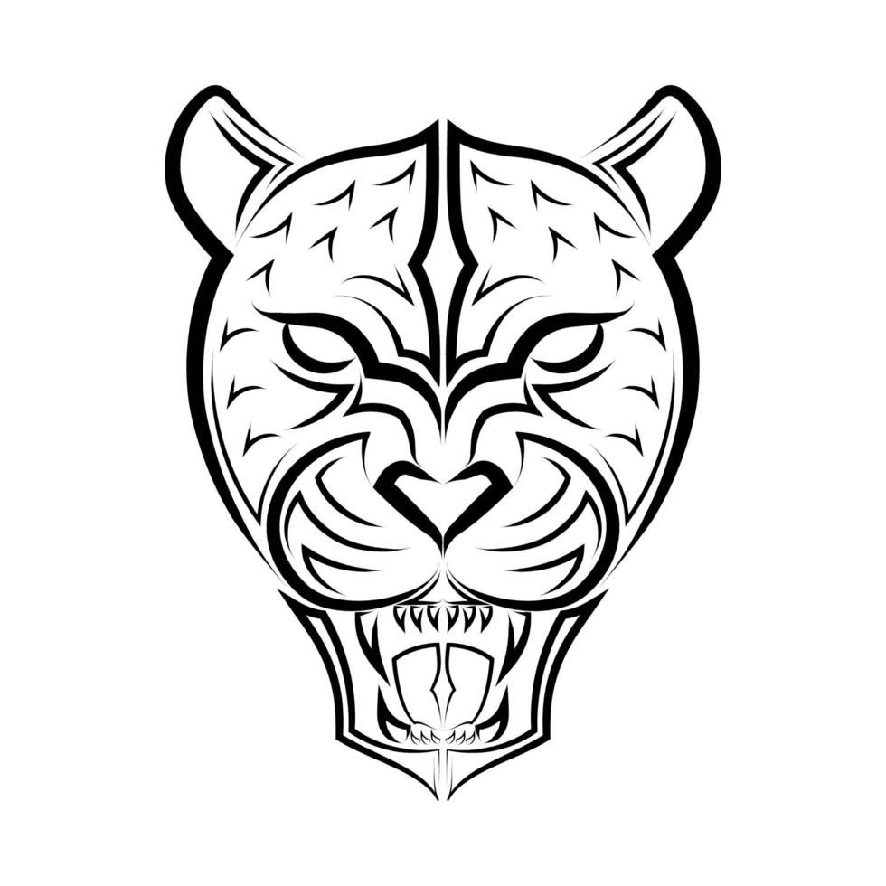 Black and white line art of Roaring Leopard head. Good use for symbol, mascot, icon, avatar, tattoo, T Shirt design, logo or any design you want. vector